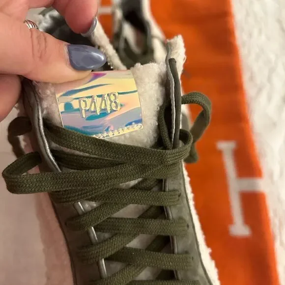 P448 Skate Was Green Sherpa Hi Tops 37 - Picture 4 of 7